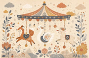Whimsical Carousel Wallpaper Nursery Animals Folk Floral Wall Mural design