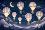 Dark Night Sky Wallpaper Hot Air Balloons Removable Watercolor Illustration Wall Decor design