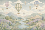 Pastel Landscape Wallpaper Hot Air Balloons Watercolor Sky Wall Mural design