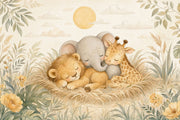 Baby Safari Animals Wallpaper Watercolor Lion Cub Wall Mural design