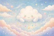 Dreamy Sky Wallpaper Smiling Cloud Pastel Stars Removable Wall Decor design