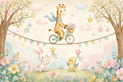 Giraffe On Bicycle Wallpaper Nursery Removable Watercolor Wall Decor design