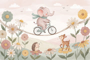 Elephant On Bicycle Wallpaper Pastel Removable Nursery Wall Decor design
