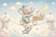 Elephant On Bicycle Wallpaper Pastel Sky Nursery Removable Wall Decor design