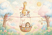 Giraffe On Bicycle Wallpaper Pastel Removable Nursery Wall Decor design