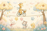 Nursery Wallpaper Watercolor Cute Animals Wall Mural design