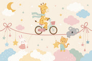 Nursery Wallpaper Cute Animals Pastel Clouds Removable Wall Decor design