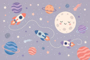Moon Face Wallpaper Rockets Pastel Wall Mural design
