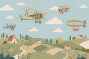 Muted Green Wallpaper Vintage Airplane Wall Mural design