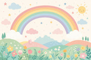 White Background Wallpaper Pastel Rainbow Smiling Sun Removable Wall Decor design
