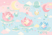 Nursery Wallpaper Pastel Sky Sleeping Bunnies Removable Wall Decor design