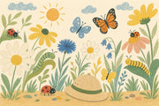 Floral Meadow Wallpaper Butterflies Removable Bright Garden Wall Decor design