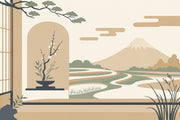 Japanese Inspired Wallpaper Minimal Landscape Mountain Removable Wall Decor design