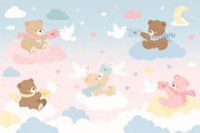 Nursery Wallpaper Cute Teddy Bears Removable Pastel Sky Wall Decor design