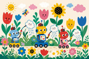 Kids Wallpaper Playful Garden Cute Robots Removable Wall Decor design