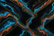 Marbled Wallpaper Teal Blue Neon Outline Removable Wall Decor design