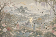 Chinese Landscape Wallpaper Pagoda Pavilion Removable Misty Mountains Wall Decor design