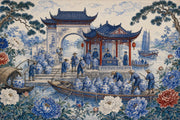 Chinoiserie Wallpaper Blue And White Porcelain Chinese Pavilion Wall Mural design