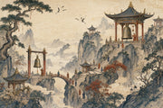Chinese Landscape Wallpaper Misty Mountains Swirling Clouds Removable Wall Decor design