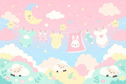 Nursery Wallpaper Cute Cartoon Removable Baby Clothesline Wall Decor design