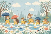 Woodland Animals Wallpaper Rainy Day Pastel Blue Sky Removable Wall Decor design