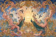 Rococo Wallpaper Gilded Scrollwork Removable Peacocks Wall Decor design