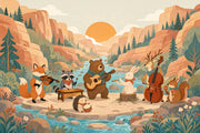 Storybook Illustration Wallpaper Woodland Animals Removable Canyon Landscape Wall Decor design