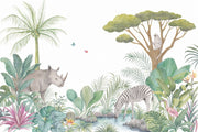 White Background Wallpaper Watercolor Removable Safari Wall Decor design