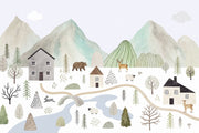 Watercolor Landscape Wallpaper Scandinavian Nursery Woodland Animals Wall Mural design