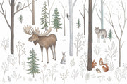 White Background Wallpaper Woodland Neutral Removable Wall Decor design