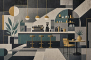 Dark Geometric Mural Wallpaper Modern Bar Interior Abstract Architecture Wall Mural design
