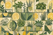 Geometric Botanical Wallpaper Herb Garden Removable Lemon Slices Wall Decor design