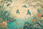 Chinoiserie Wallpaper Asian Inspired Removable Kingfisher Birds Wall Decor design
