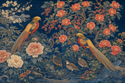 Dark Navy Background Wallpaper Oriental Floral Peonies Removable Wall Decor design
