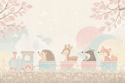 Woodland Animals Wallpaper Pastel Toy Train Wall Mural design