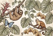 Tropical Jungle Wallpaper Monstera Leaves Removable Sloth Wall Decor design