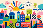 Geometric Cityscape Wallpaper Bright Kids Wallpaper Wall Mural design