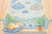 Rainy Day Wallpaper Smiling Clouds Paper Boats Removable Wall Decor design