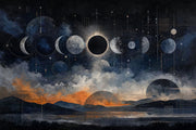 Moon Phases Wallpaper Solar Eclipse Dark Celestial Removable Wall Decor design