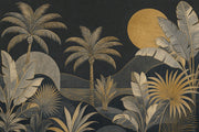 Dark Tropical Landscape Wallpaper Palm Trees Gold Sun Removable Wall Decor design