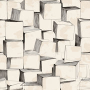 Stacked Cubes Wallpaper 3D Blocks Removable Black Ink Linework Wall Double Roll design