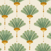 Art Deco Wallpaper Fan Motif Removable Ginkgo Leaves Wall Double Roll design