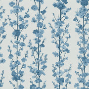 Blue Floral Wallpaper Cherry Blossom Branches Botanical Pattern Decorative Mural design