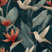 Tropical Botanical Wallpaper Hummingbirds Moody Nature Decorative Mural design