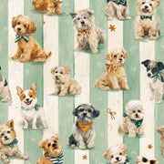 Watercolor Dogs Wallpaper Pet Wallpaper Removable Seafoam Green Stripes Wall Double Roll design