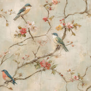 Floral Branches Wallpaper Songbirds Removable Vintage Fresco Wall Double Roll design