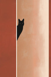 Black Cat Wallpaper Minimalist Terracotta Decorative Mural design