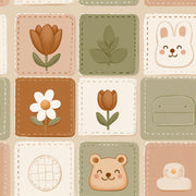 Cute Nursery Wallpaper Patchwork Tiles Removable Botanical Flowers Wall Double Roll design