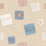 Patchwork Wallpaper Fabric Swatches Removable Teddy Bear Wall Double Roll design