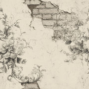 Vintage Floral Sketch Wallpaper Distressed Plaster Removable Exposed Brick Wall Double Roll design